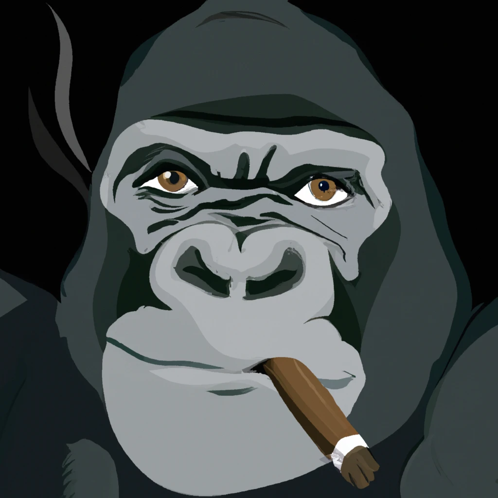 A gorilla smiling and smoking a cigar